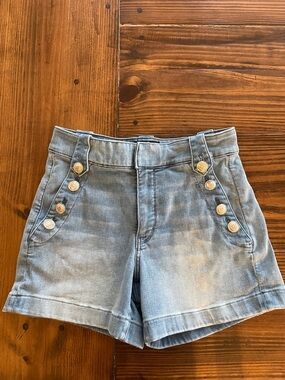 White House Black Market Light Blue Denim High-Rise Button Sailor Shorts
